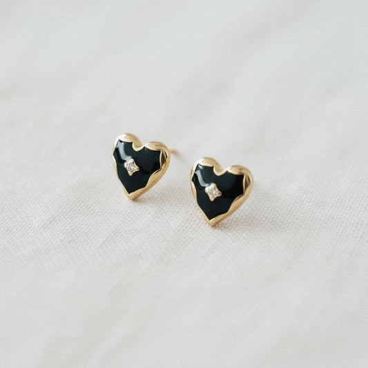 Black Drip Glaze Heart Drop Earrings
