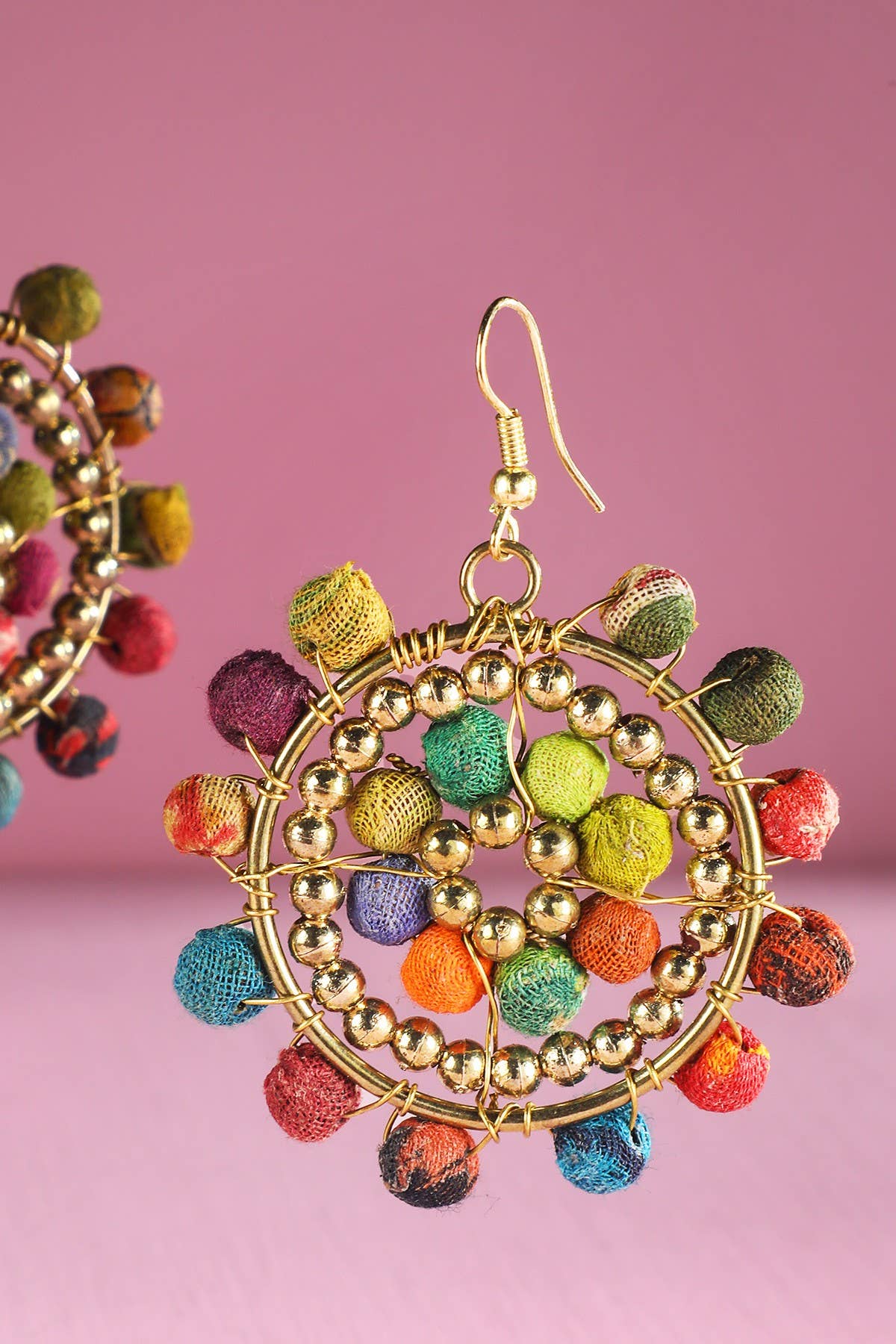 Handmade Cotton Circle Drop Earrings