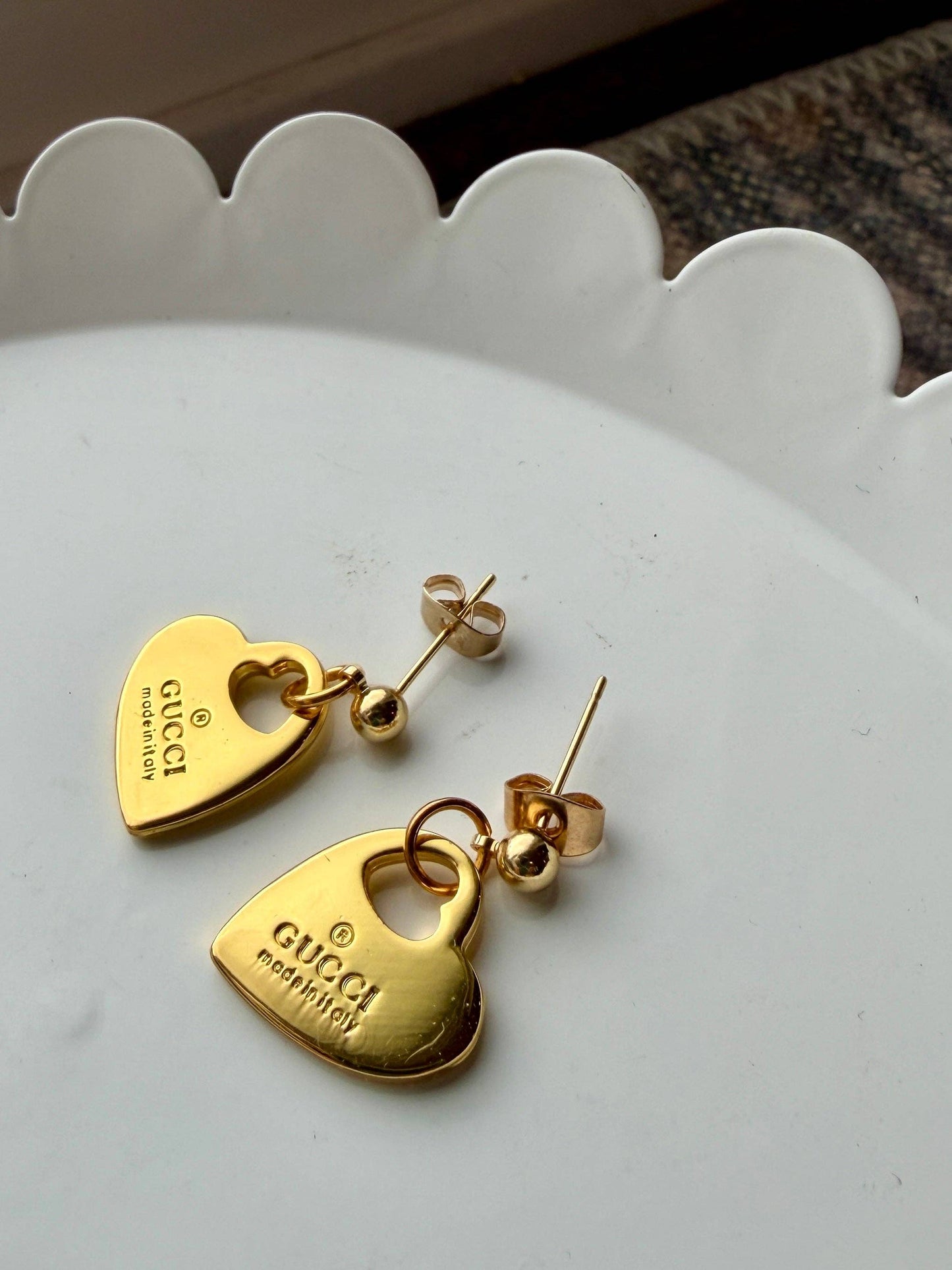 Upcycled Gucci Gold Heart Pendant Earrings
