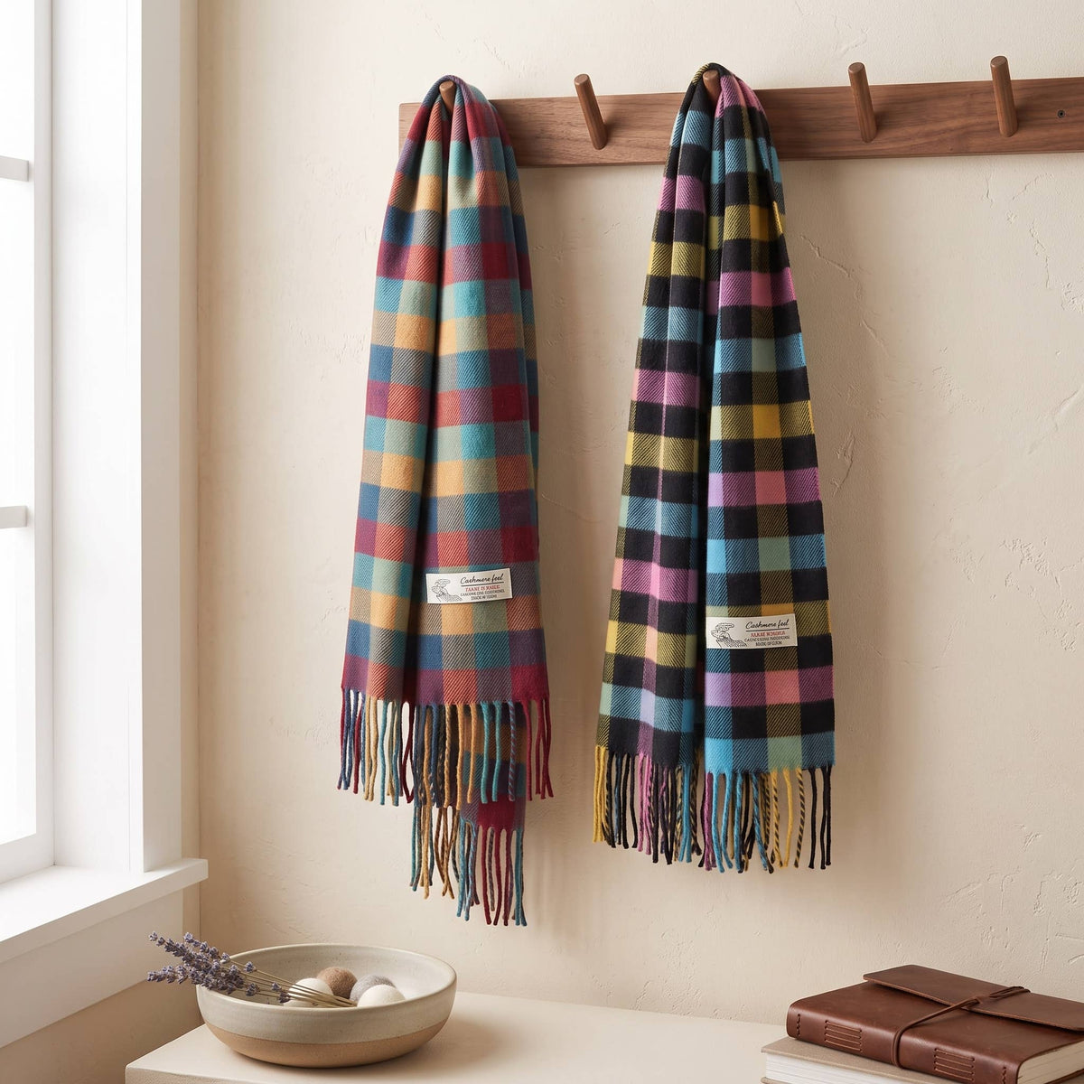 Winter Scarf Colorful Plaid Soft Cashmere Feel Muffler