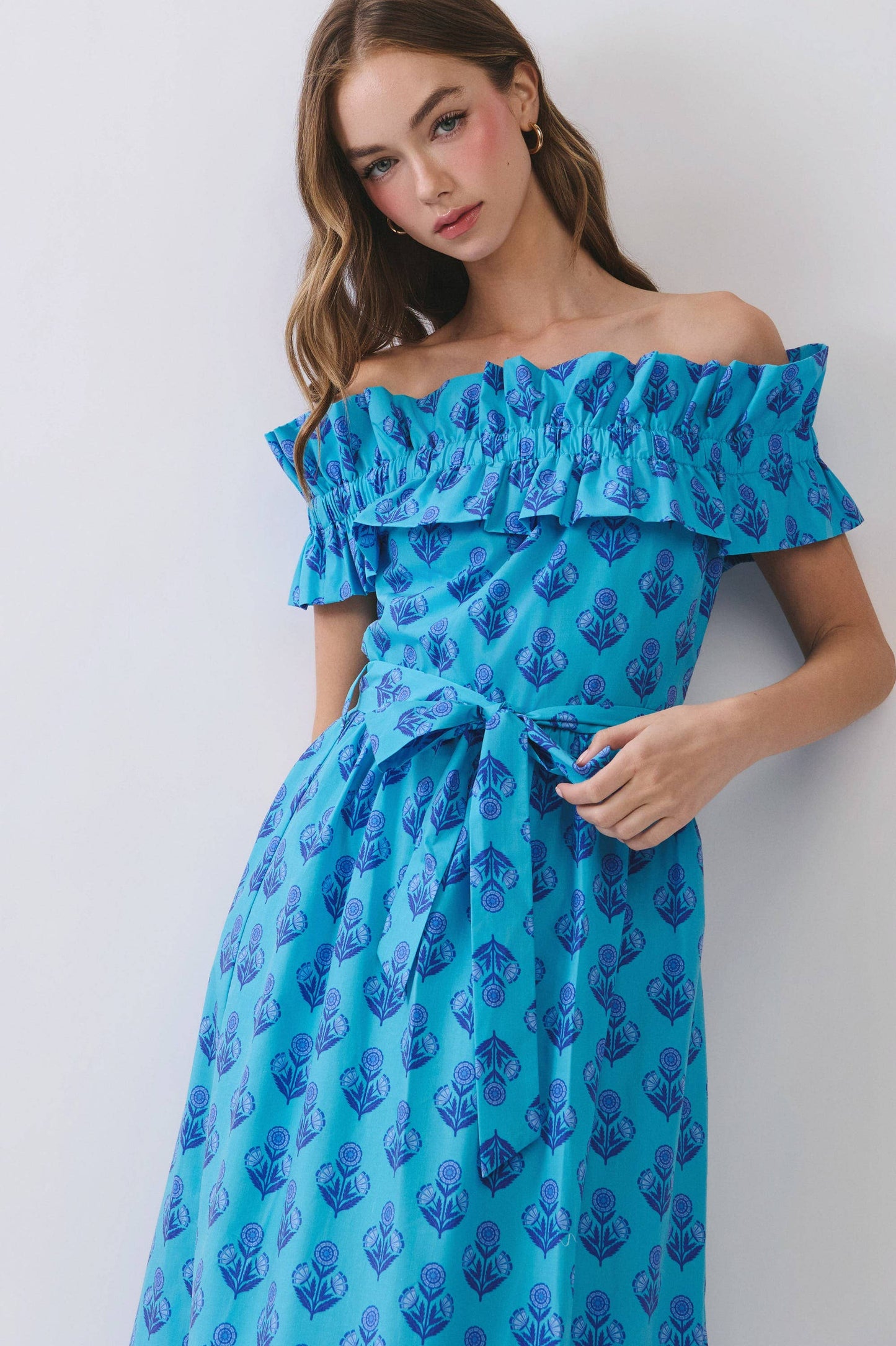Floral Print Off Shoulder Ruffle Maxi Dress