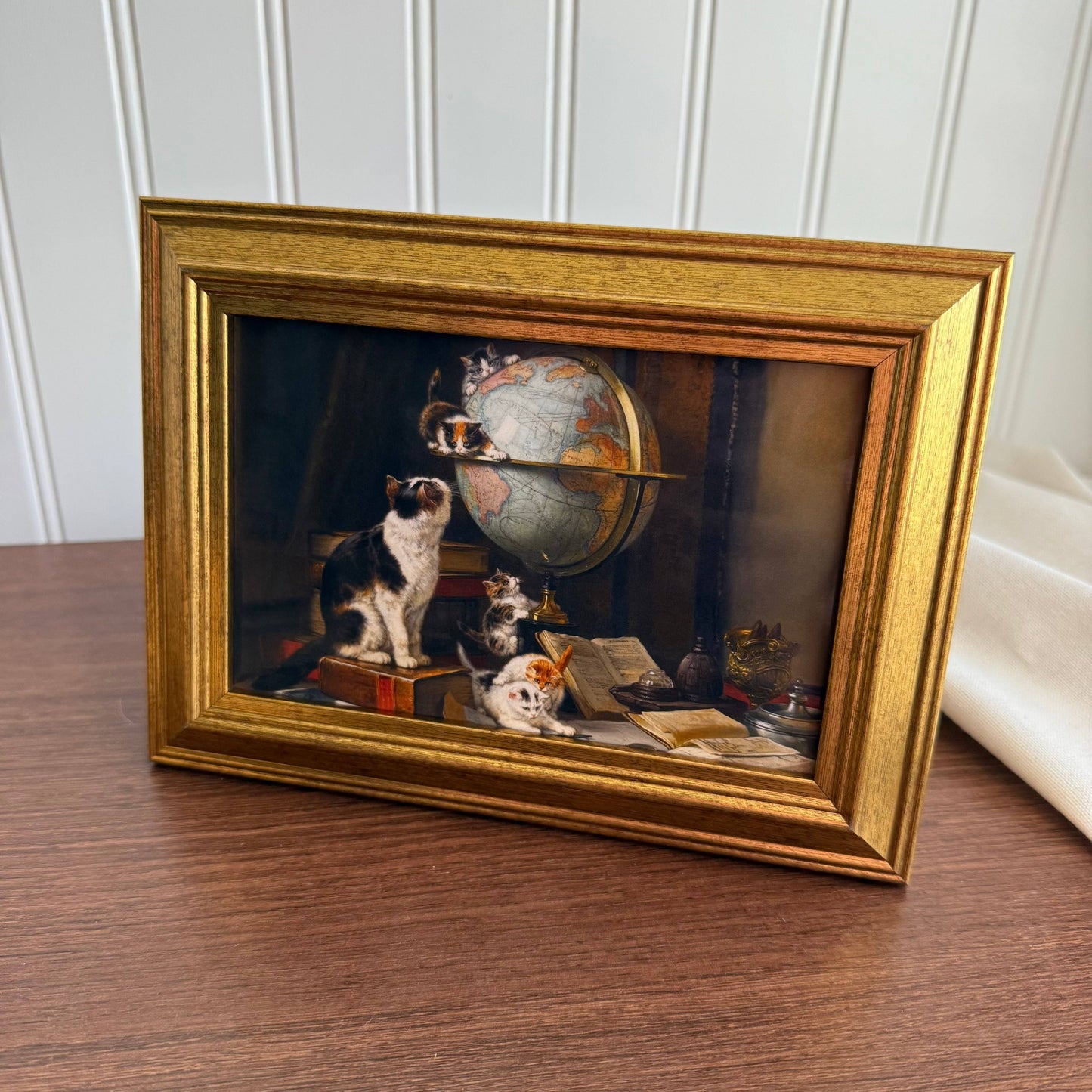 Vintage Style Kitties and World Globe Art Print Gallery Wall