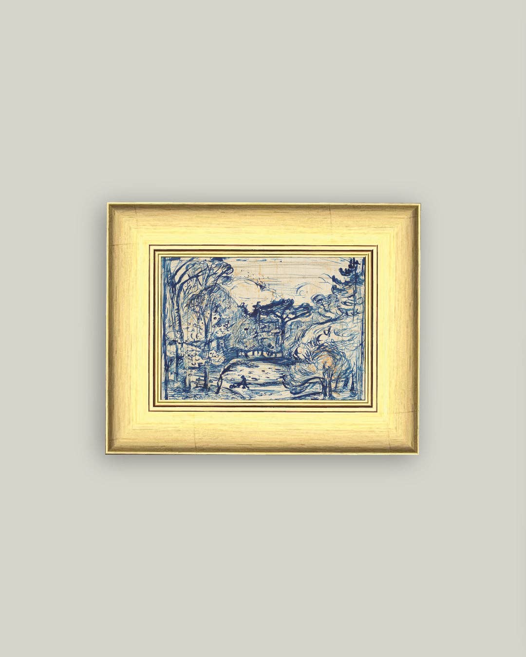 Forest with Woodcutter Framed Antique Art