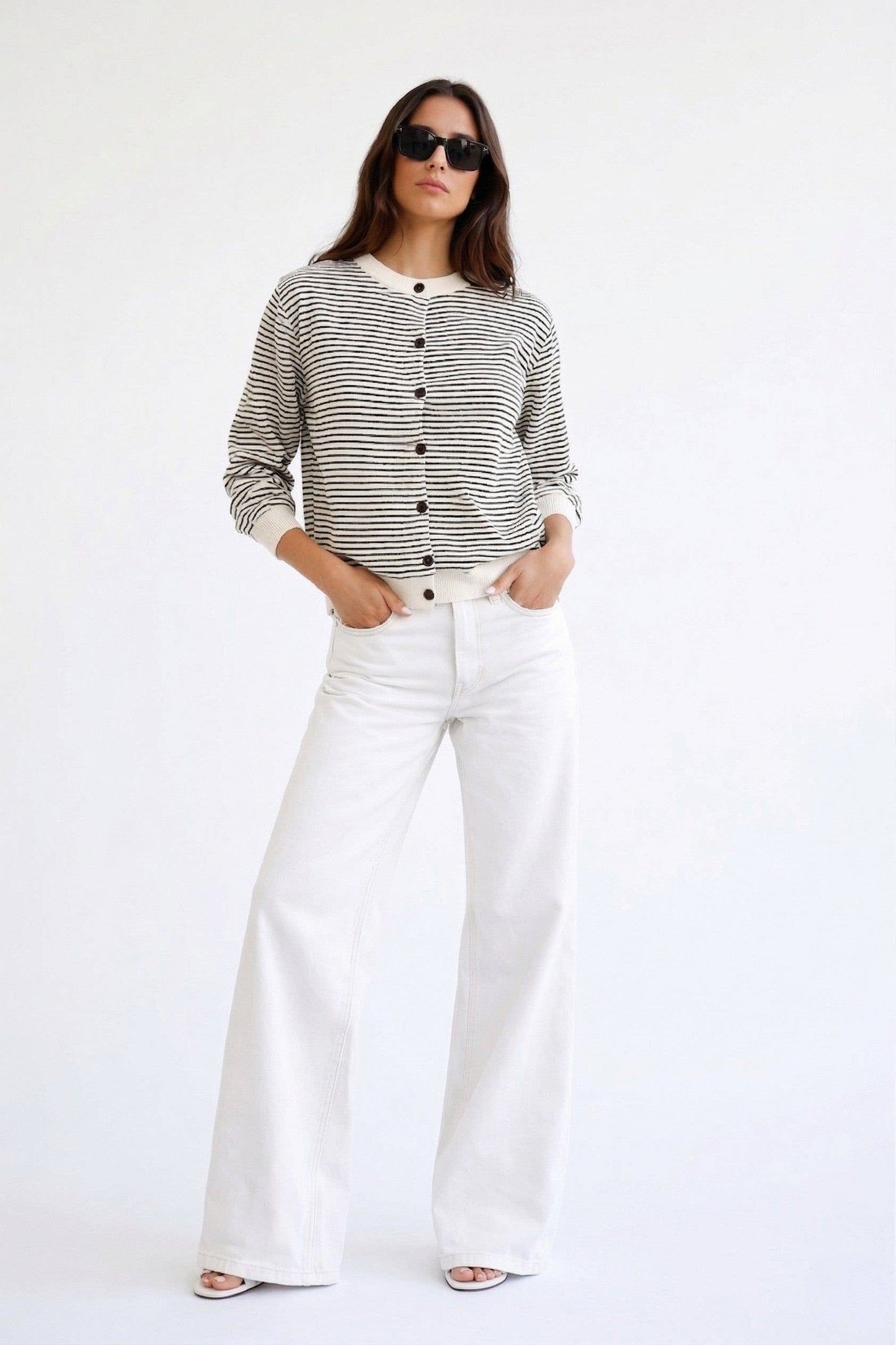 STRIPED BUTTON UP CARDIGAN SWEATER