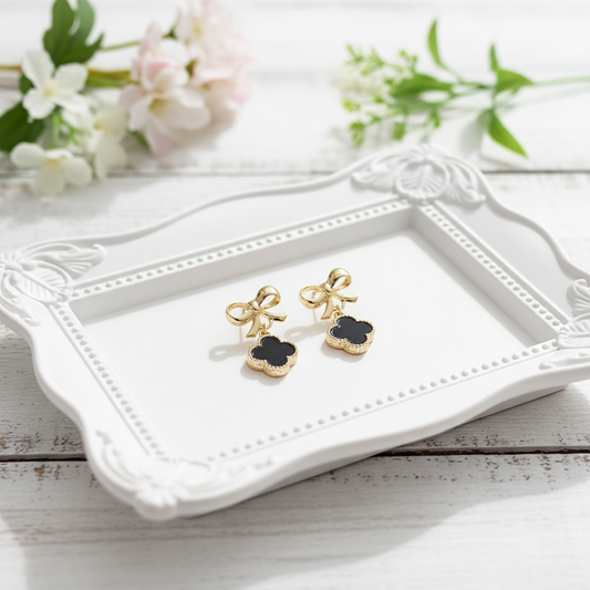 Ribbon & Clover Dangle Earrings