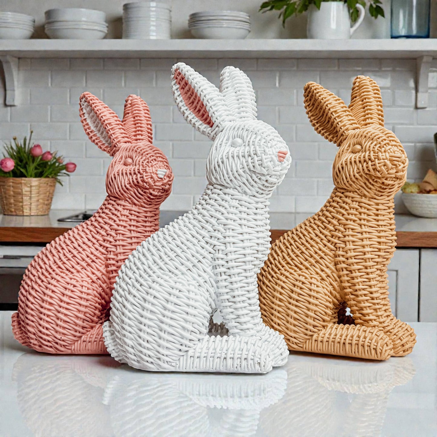 Rabbit Statue Wicker Weave Bunnies, Easter Bunny Home Decor