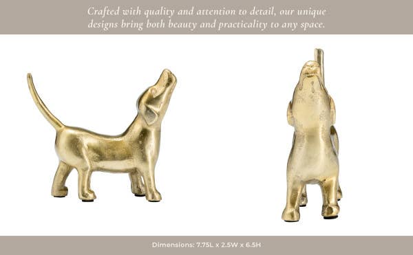Metal Modern Howling Dog Decorative Figurine - Gold, 6 in.