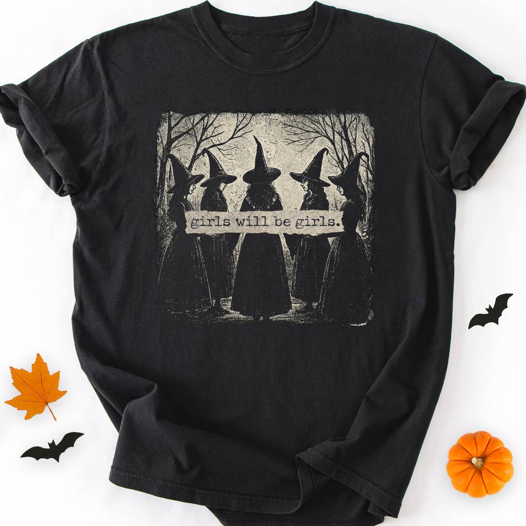 Girls Will Be Girls Witches Halloween Graphic Tee