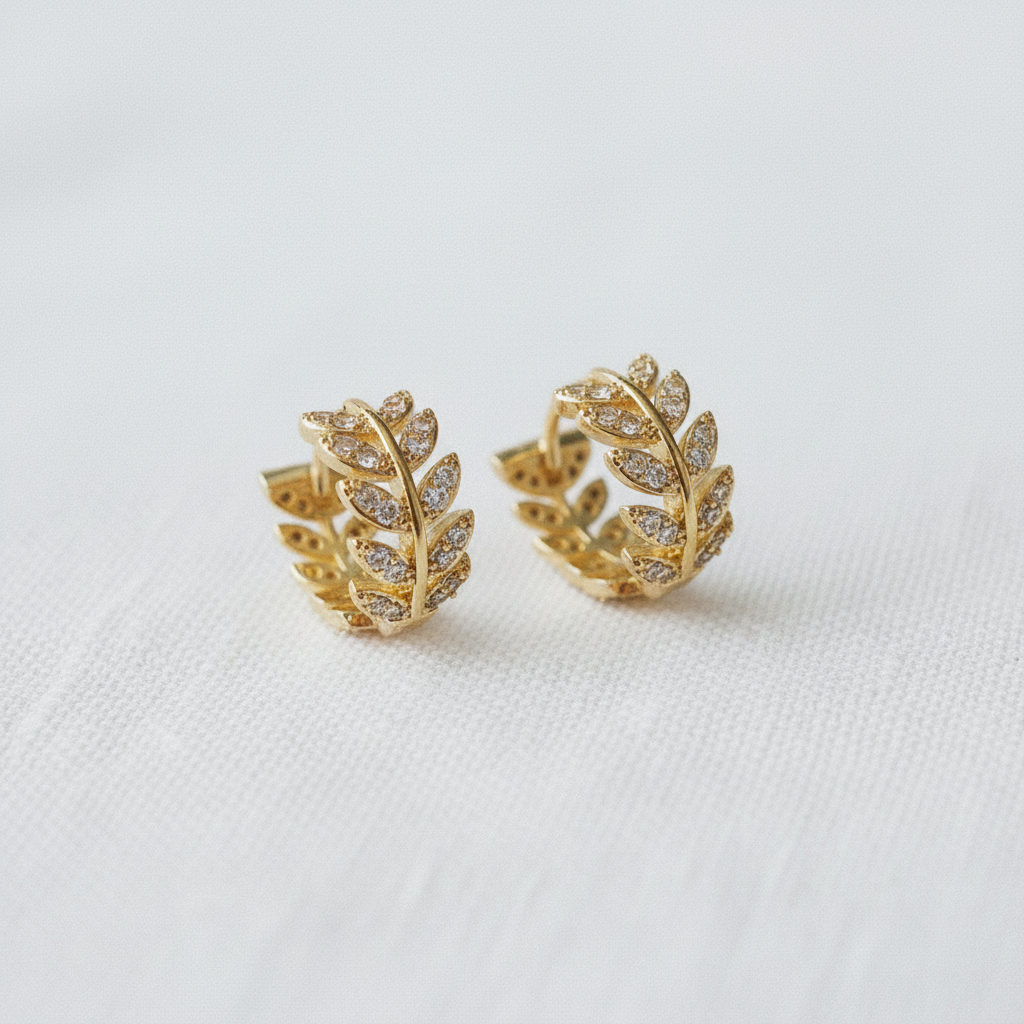 Vintage Zircon Wheat Ear Huggie Earrings