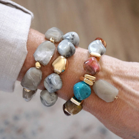 Chunky Beaded Acrylic Stretchy Bracelets - Boho Harmony