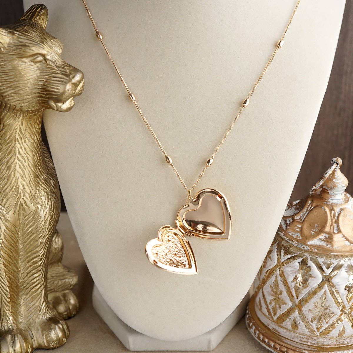 Vintage Inspired Locket Necklace - Long Gold Pendant Necklace