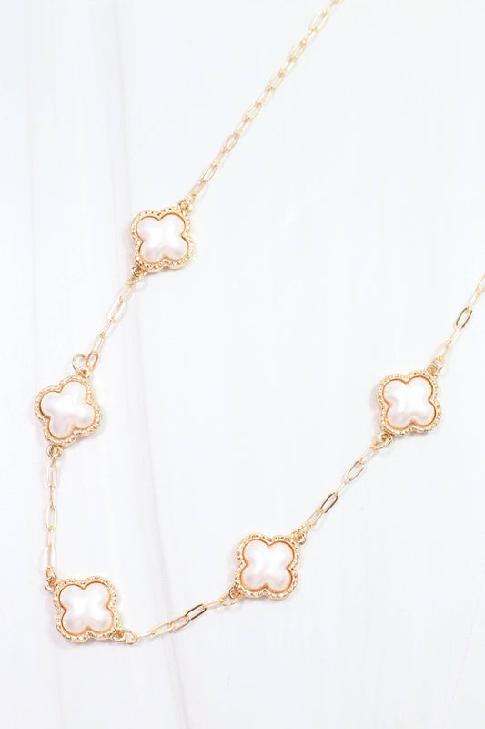 Burgess Pearl Clover Necklace Gold