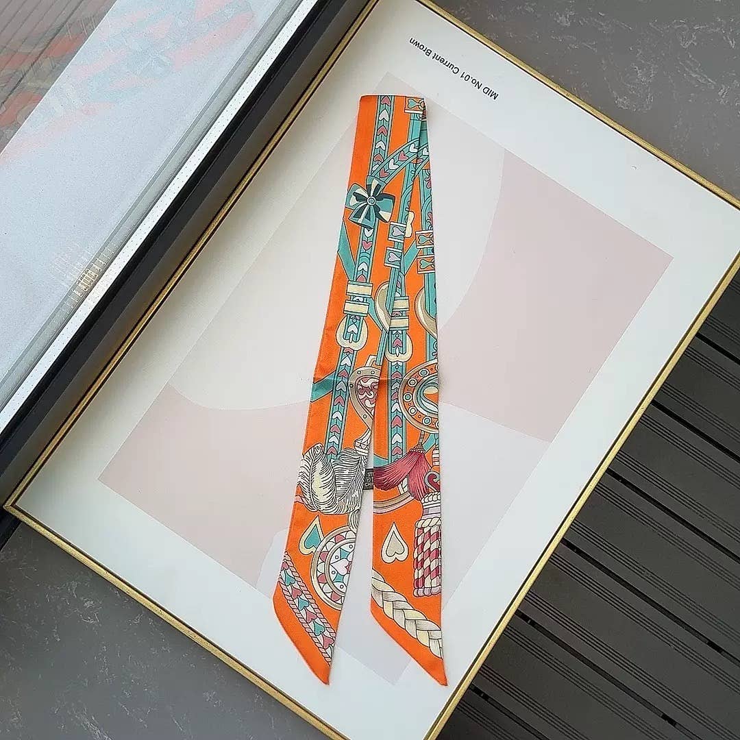 BRAID BELT HEART ICON PRINT SILKY TWILLY SCARF