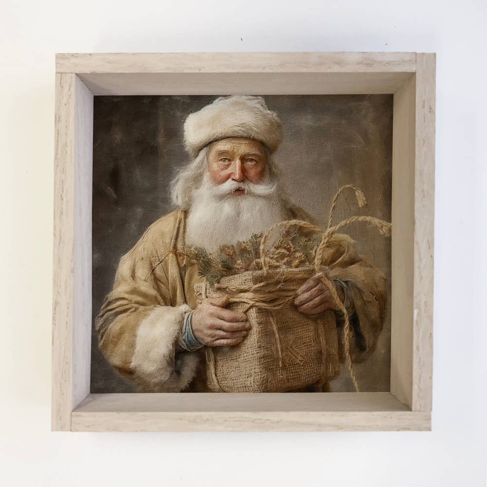 Vintage Santa Art Framed Boxed Sign