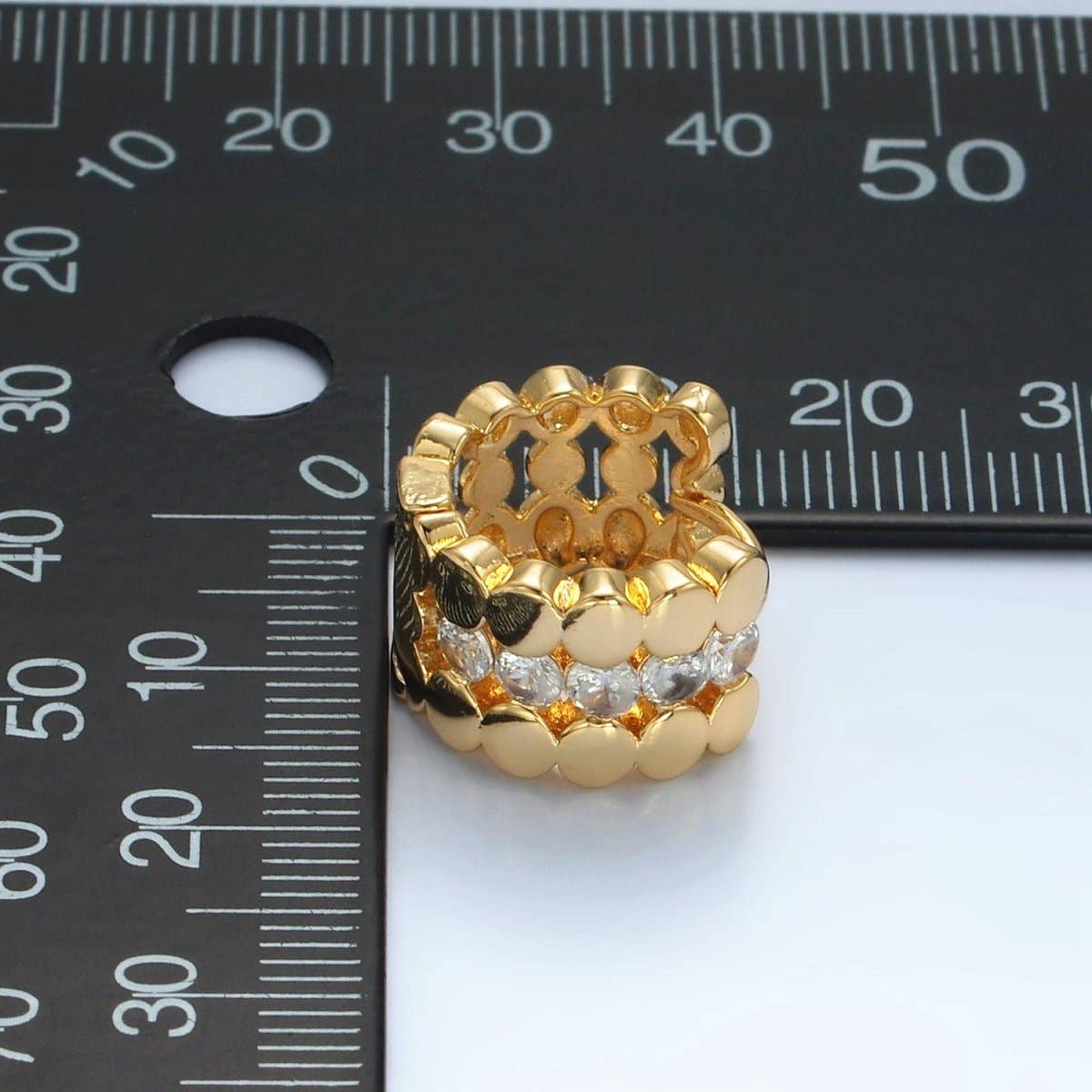 24K Gold Filled 15mm Triple Flat Round CZ Huggie Earrings