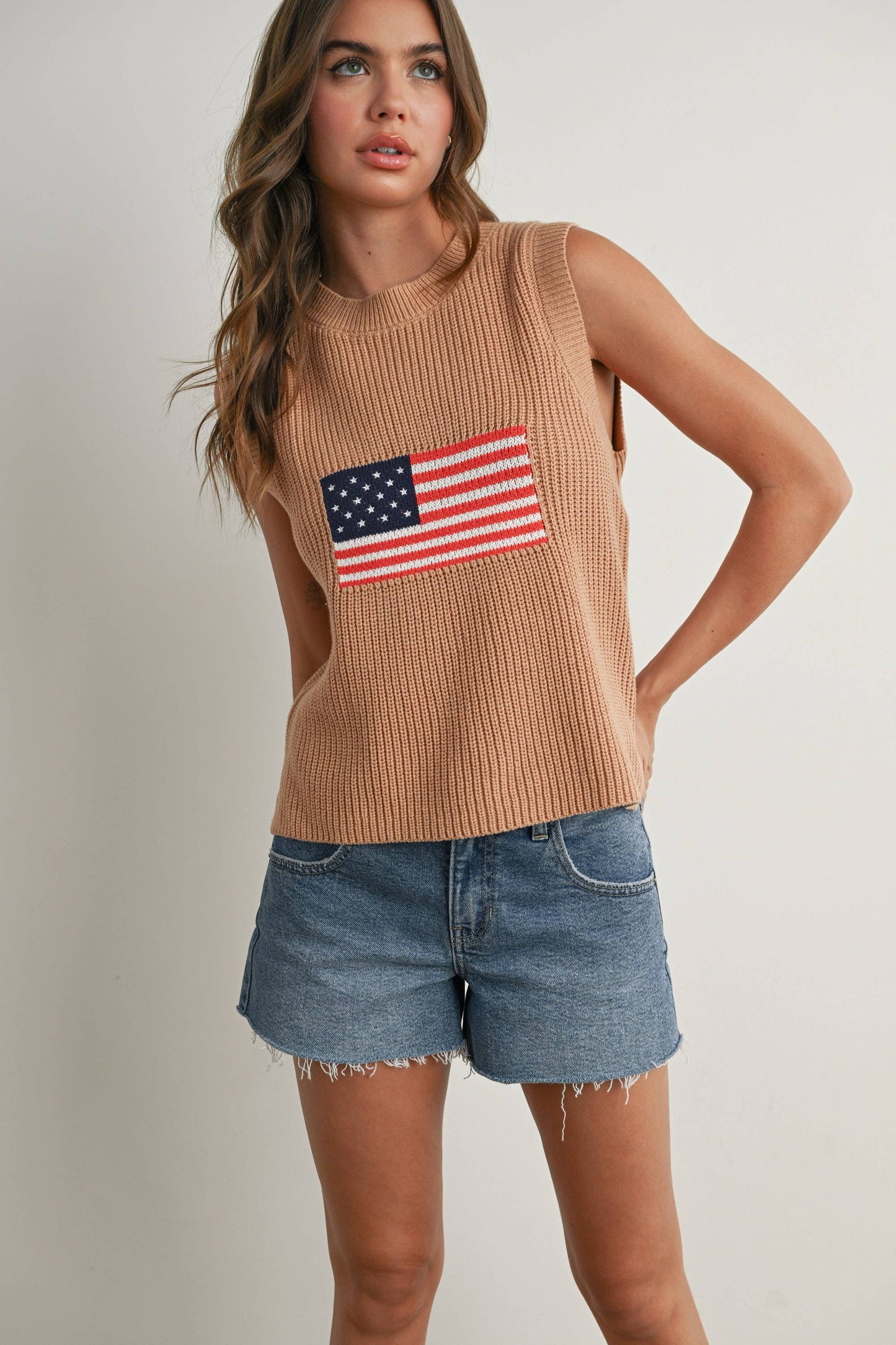 American Flag Knit Sleeveless Sweater