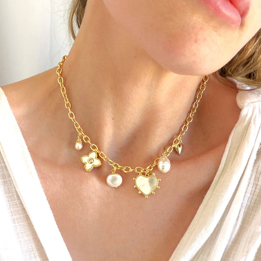 Pearl Charm Necklace, Coastal Cowgirl, Handmade Necklace