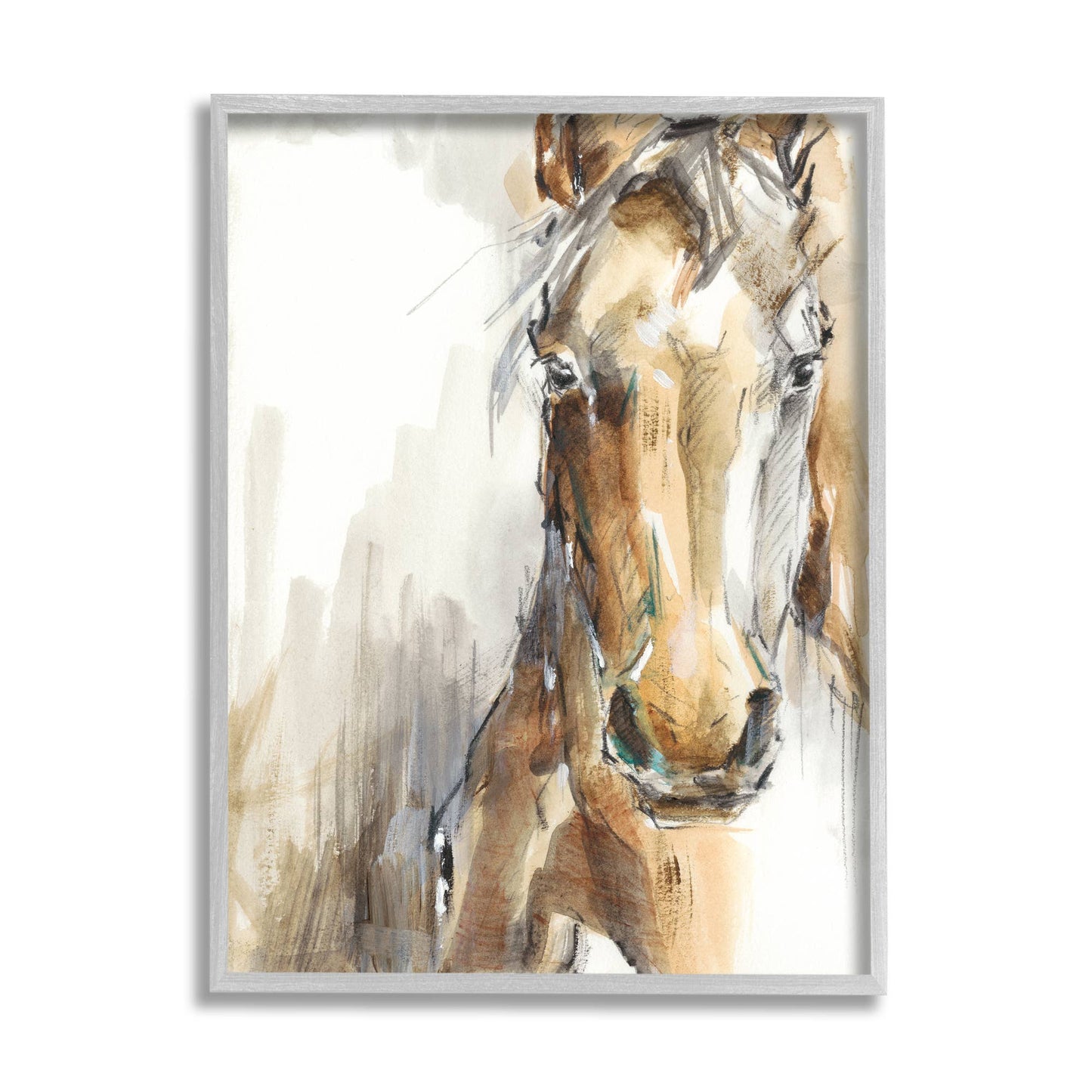 Horse Portrait Orange Brown Animal Watercolor Framed