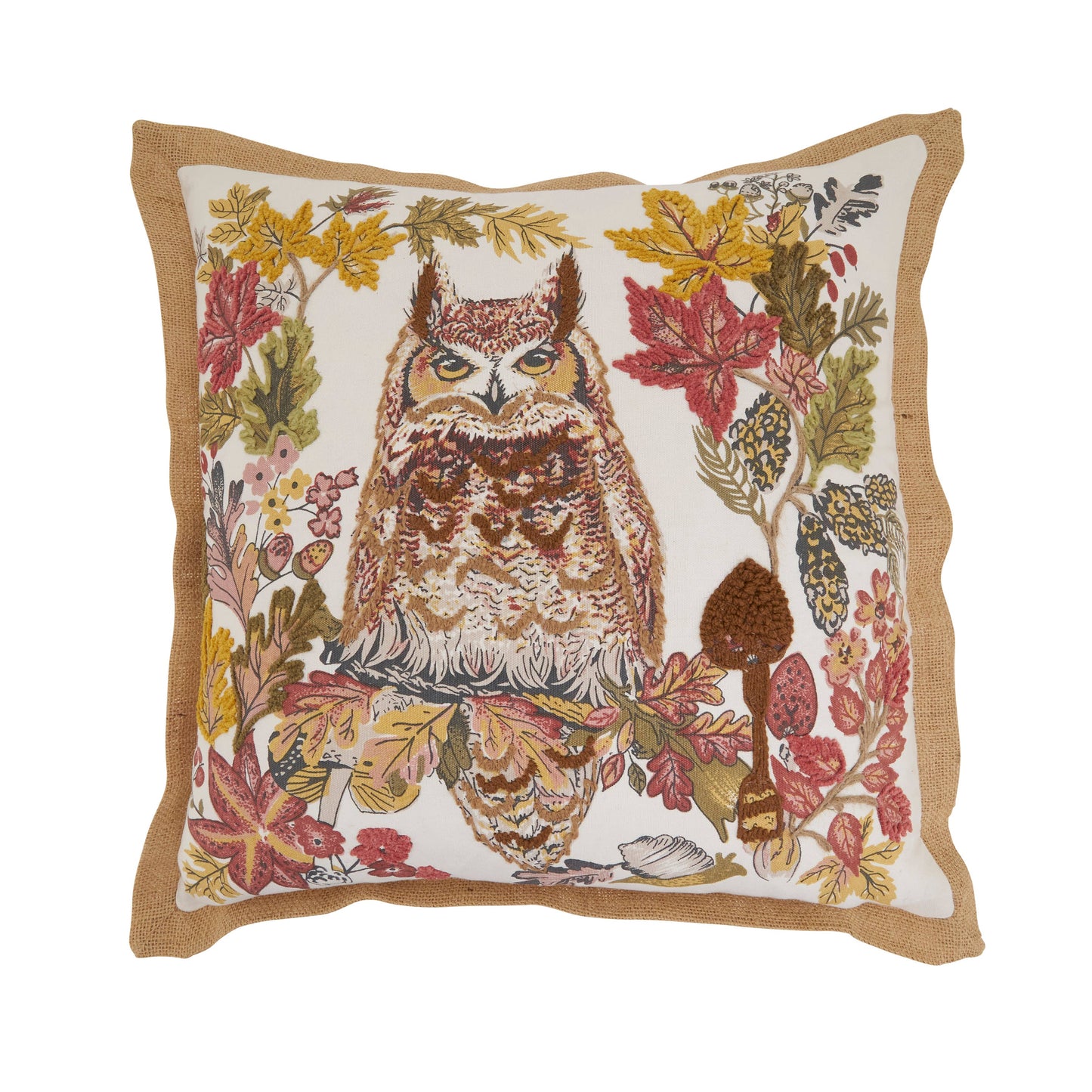 Embroidered Owl Throw Pillow