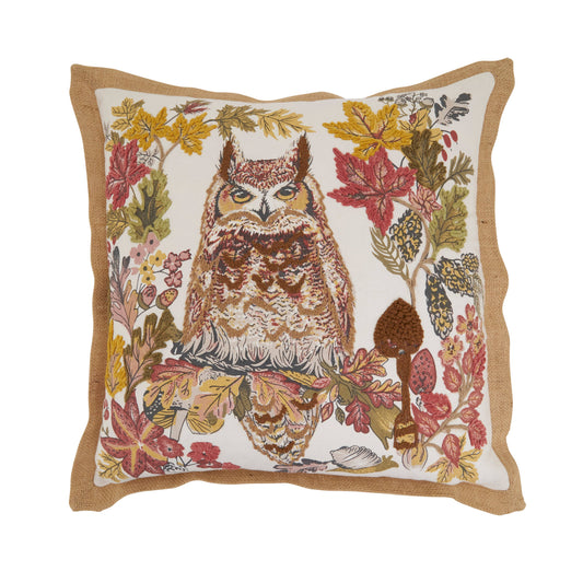 Embroidered Owl Throw Pillow
