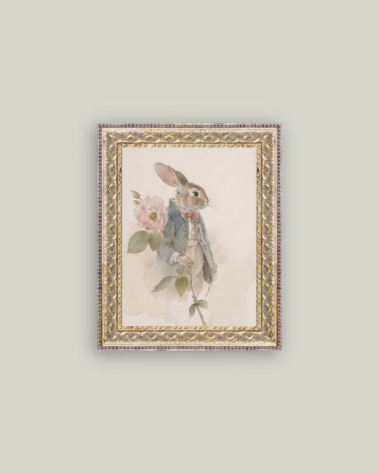 Watercolor Bunny Framed Antique Art