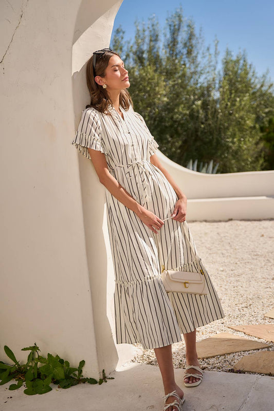 Kamara Striped Alna Button Up Midi Dress