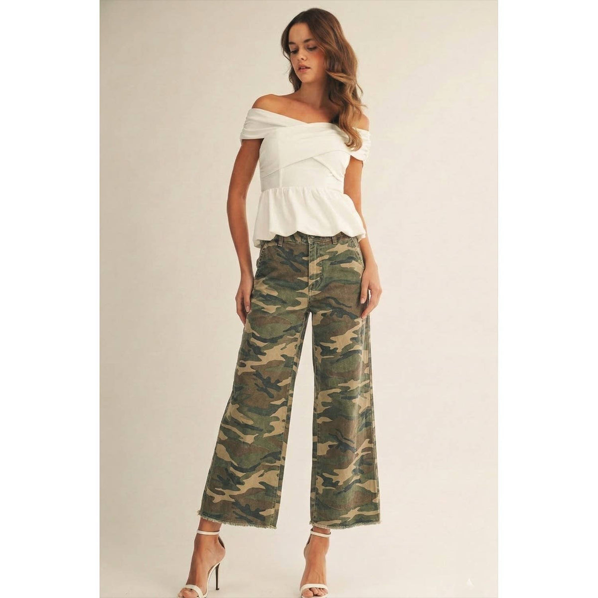 Vintage Washed Camo Wide Leg Tailored Pants