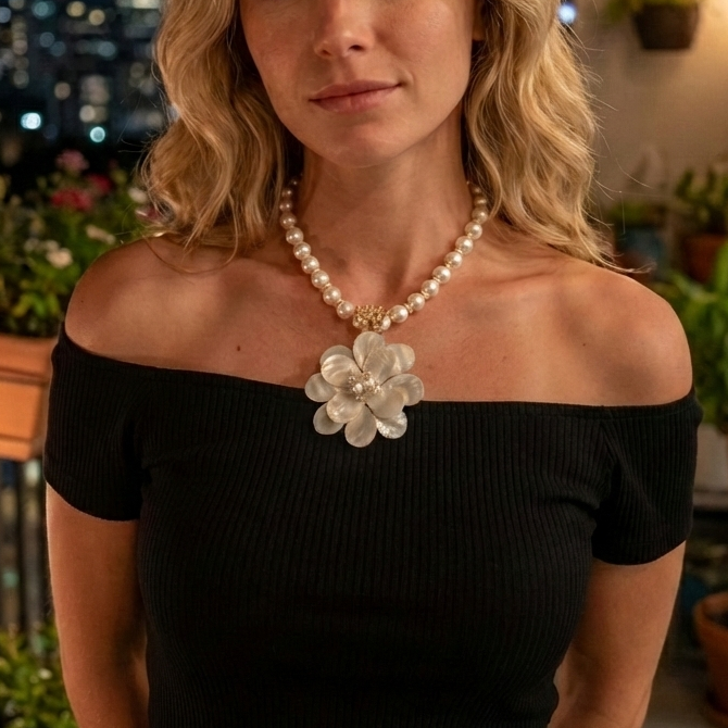 Mother of Pearl Flower Necklace | Handmade Statement Jewelry
