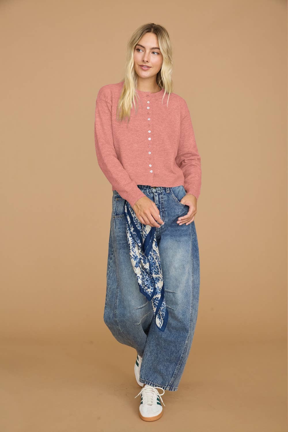 Mixed Novelty Button Knit Cardigan