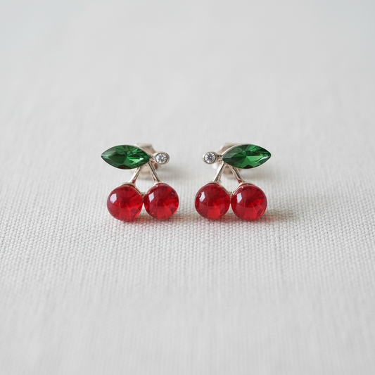 Charming Rhinestone Cherry Stud Earrings