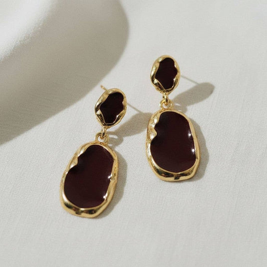 Artistic Burgundy Drop Earrings with Unique Design