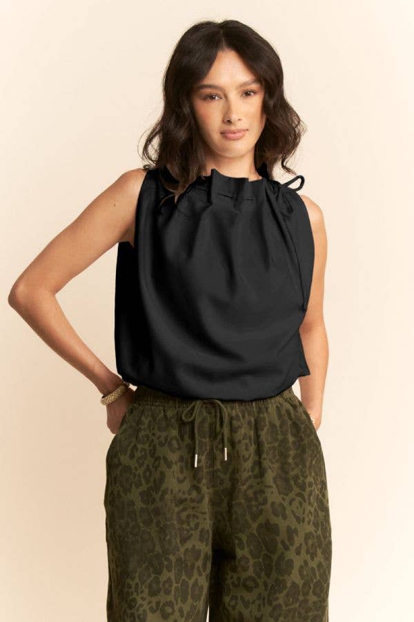Cowl Neck Tie Detail Sleeveless Top