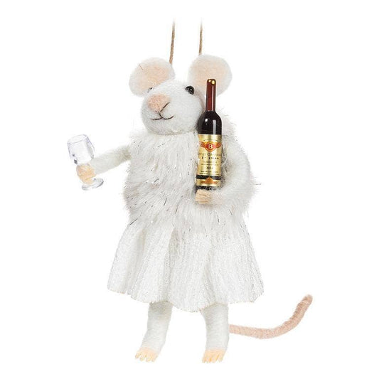 Winter Mouse with Wine & Glass Ornament