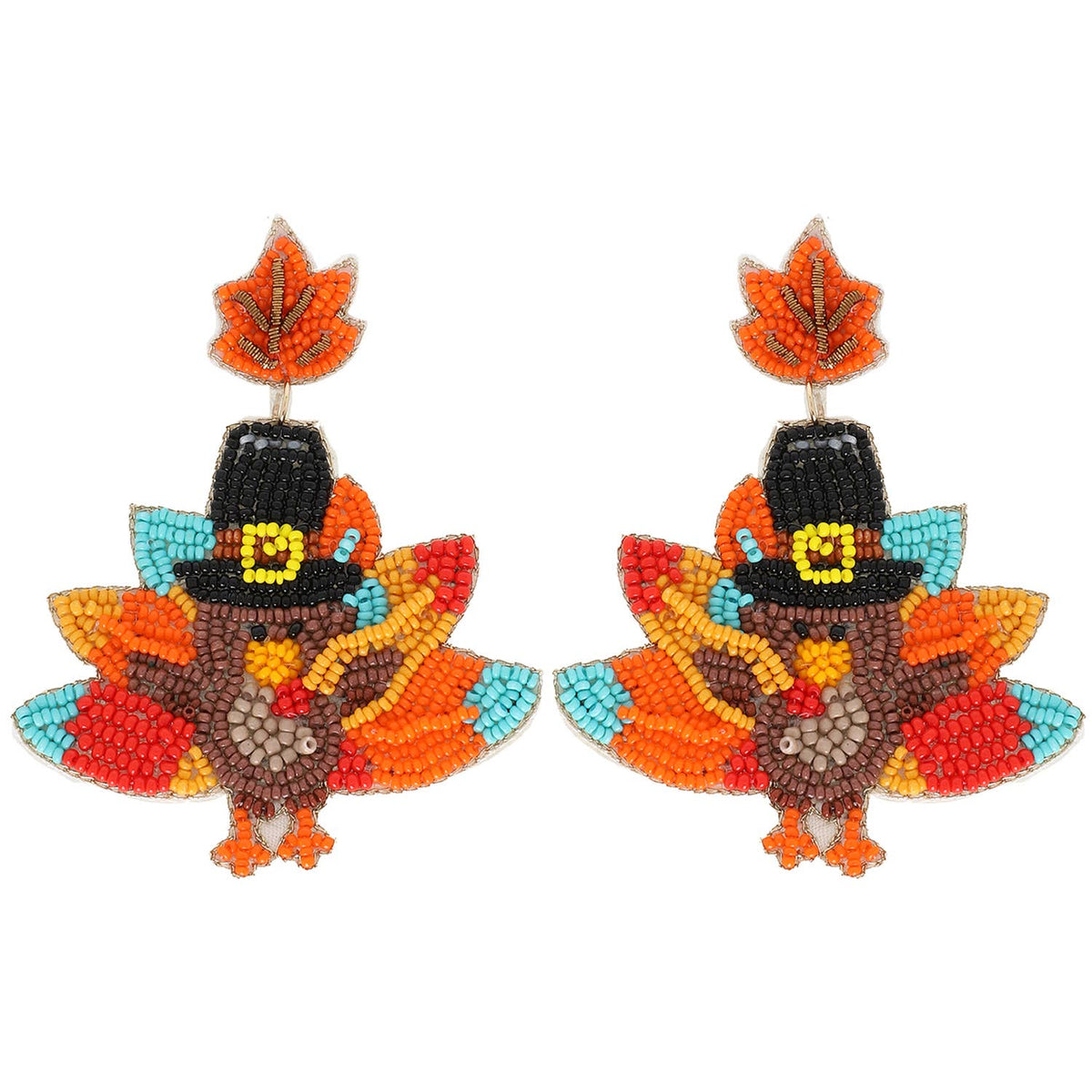 Thanksgiving Pilgrim Turkey Beaded Earrings