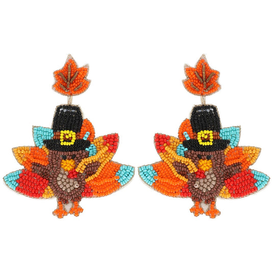 Thanksgiving Pilgrim Turkey Beaded Earrings