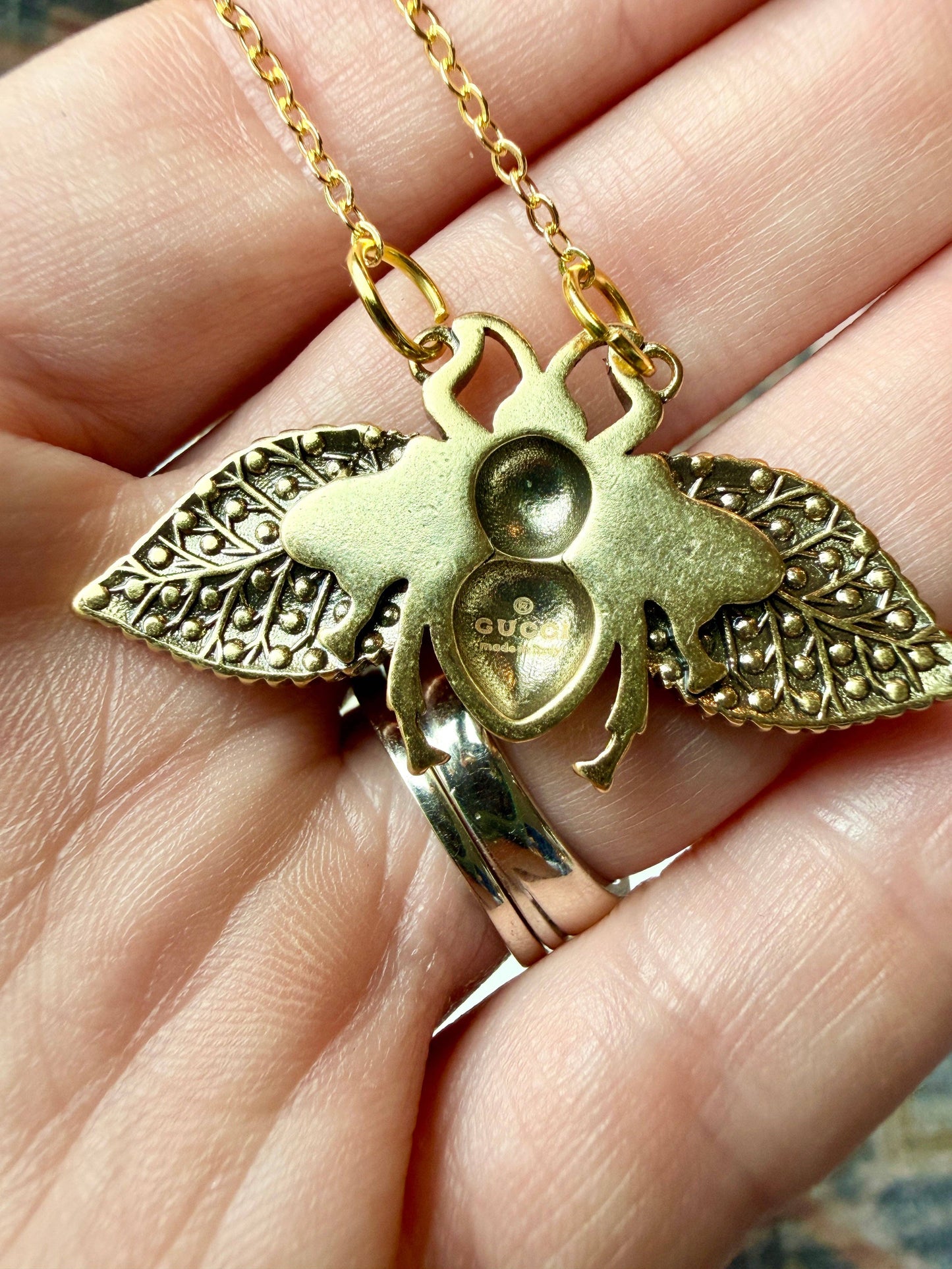 Upcycled Gucci Bee Pendant Necklace