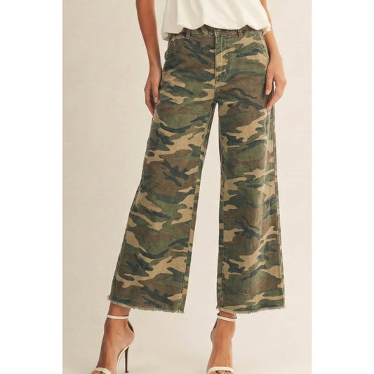Vintage Washed Camo Wide Leg Tailored Pants