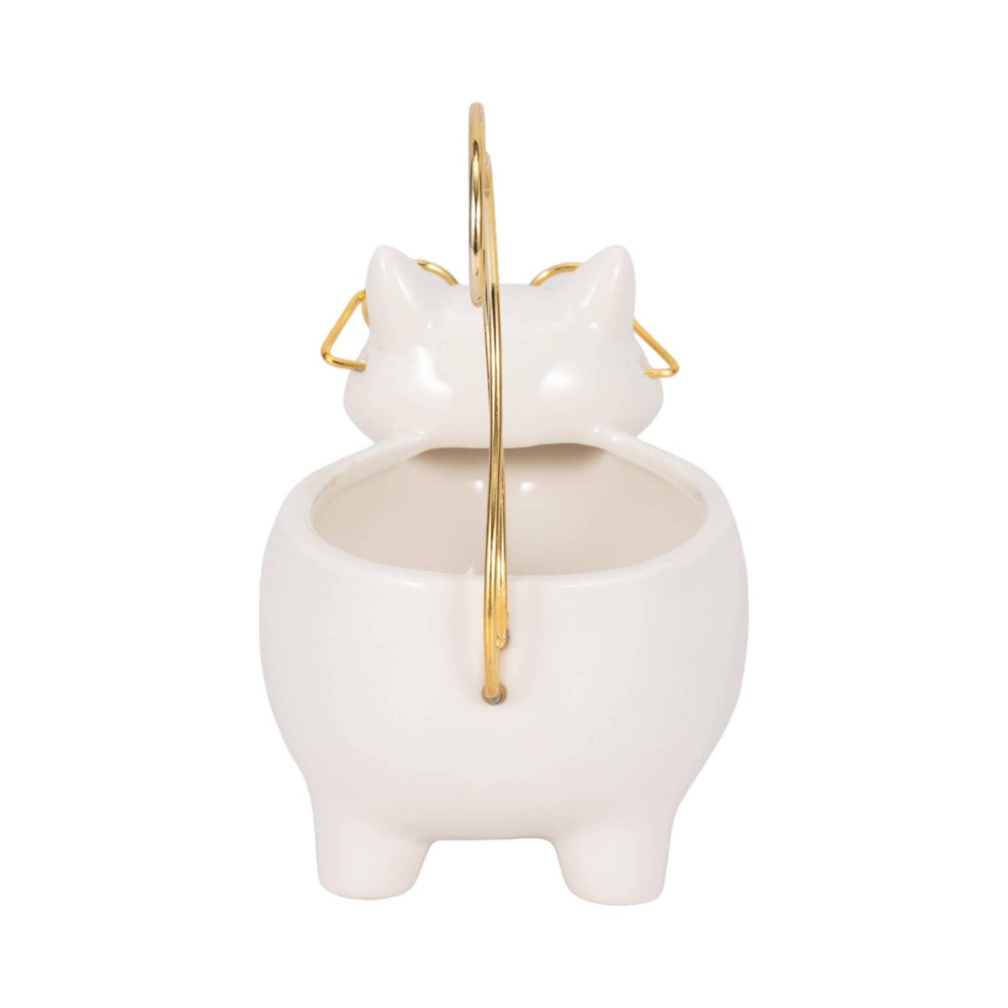 White/Gold 6 in. Ceramic Boho Kitty Trinket Dish