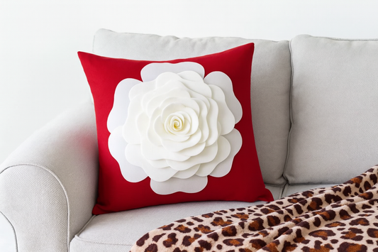 Red 3D White Rose Flower 17" Throw Pillow