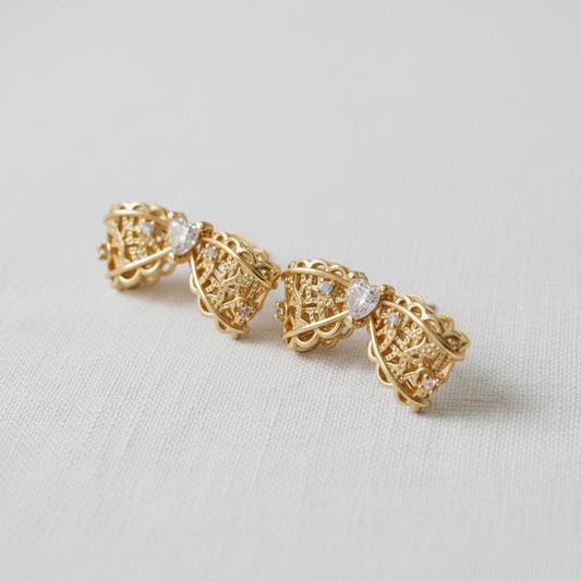 Lace Filigree Bow Crystal Stud Earrings