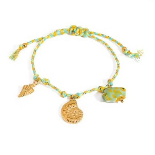 18K STAINLESS STEEL CORDED CHARM BRACELET