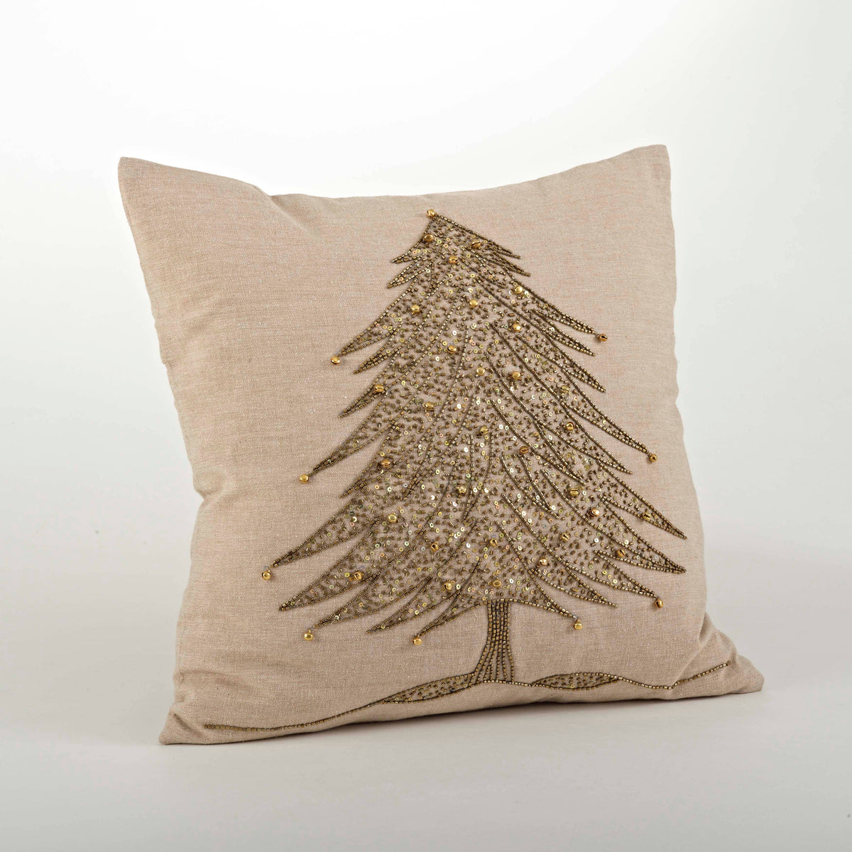 Beaded Xmas Tree Design Pillow - Down Filled