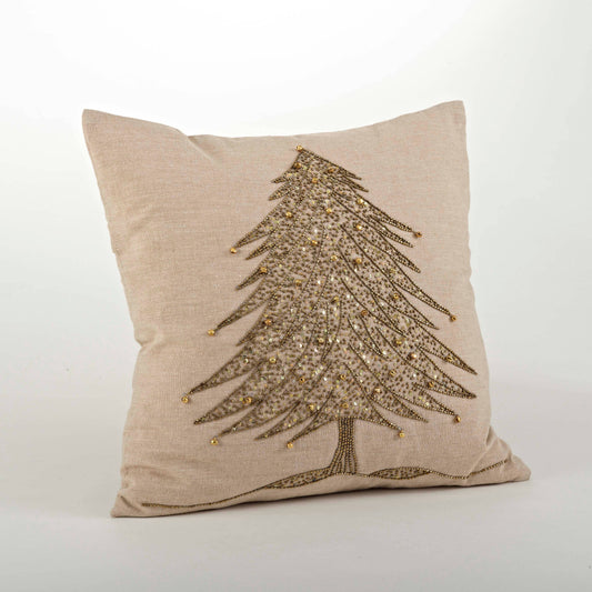 Beaded Xmas Tree Design Pillow - Down Filled