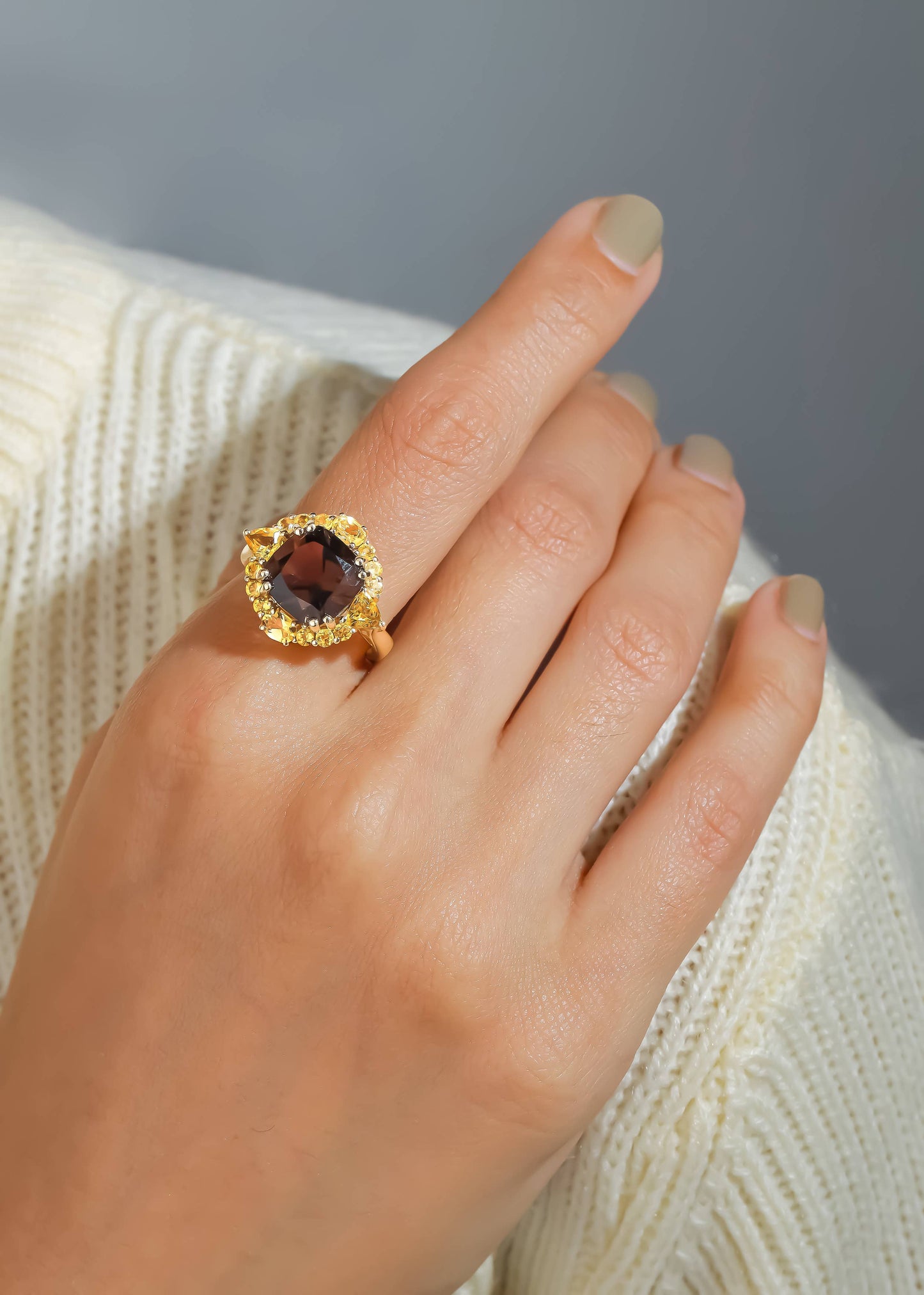 Golden Eclipse Smoky Quartz Ring