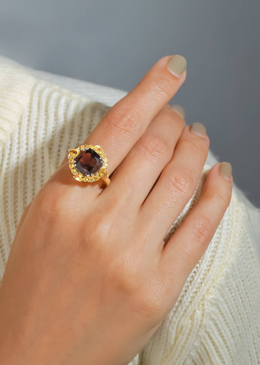 Golden Eclipse Smoky Quartz Ring