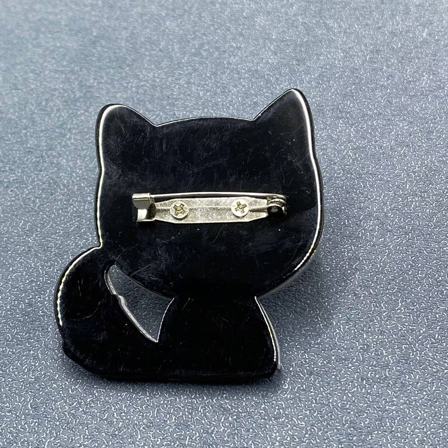 Grey Cat with Glasses Acrylic Brooch