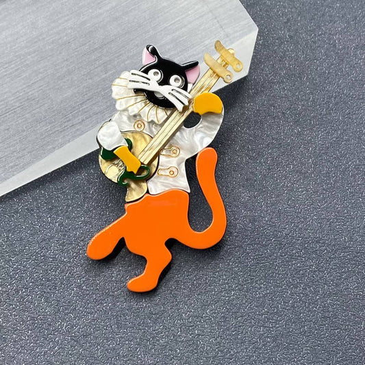 Cat Playing Musical Instruments Acrylic Brooch