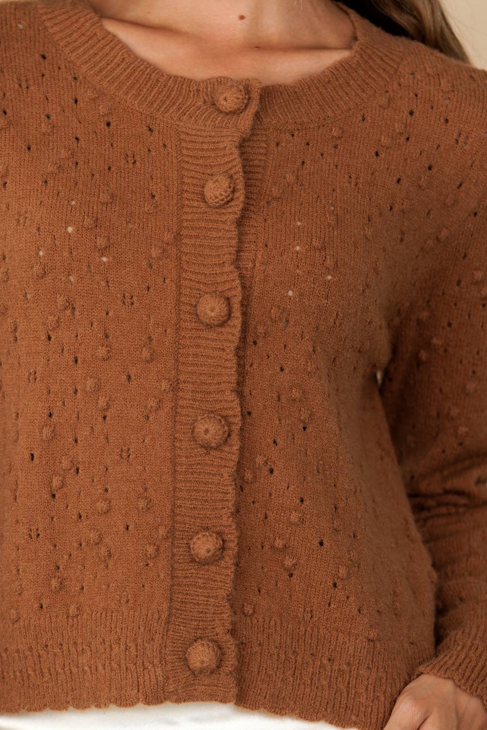 POINTELLE BOBBLE KNIT CARDIGAN