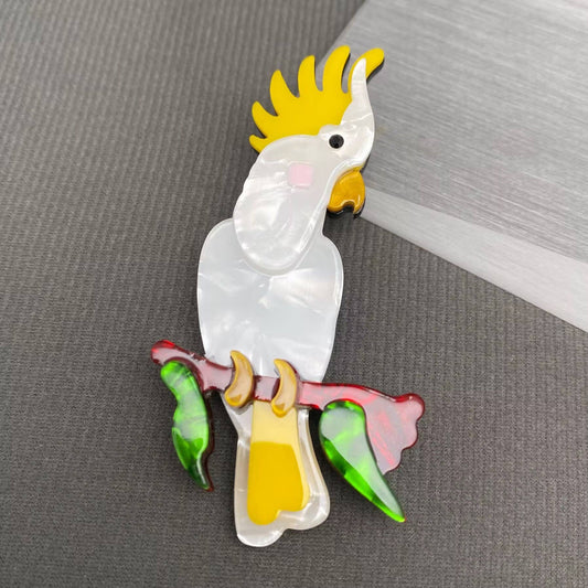 Parrot on a Branch Acrylic Brooch