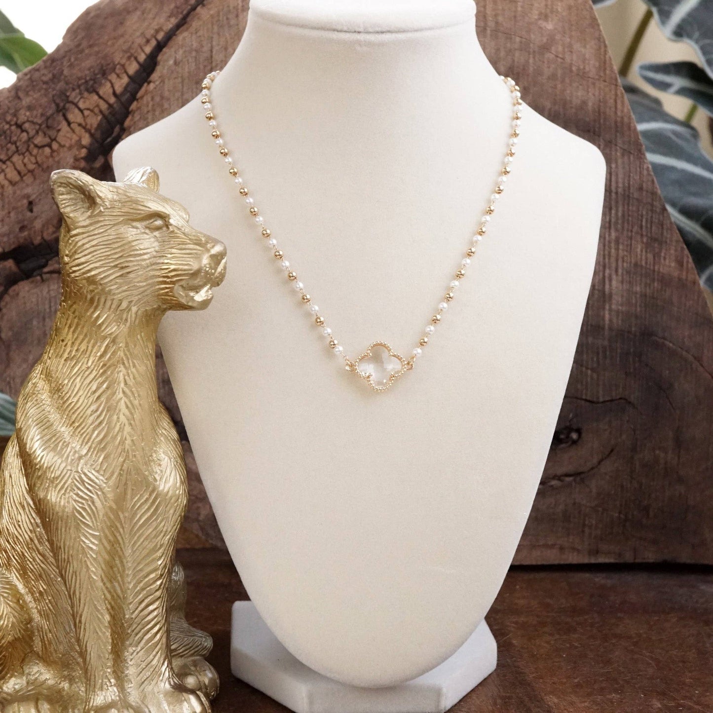 Lucky Light Clover Pendant Necklace with Pearls - Gold or Silver